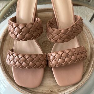Tan Double-Strap Braided Sandals